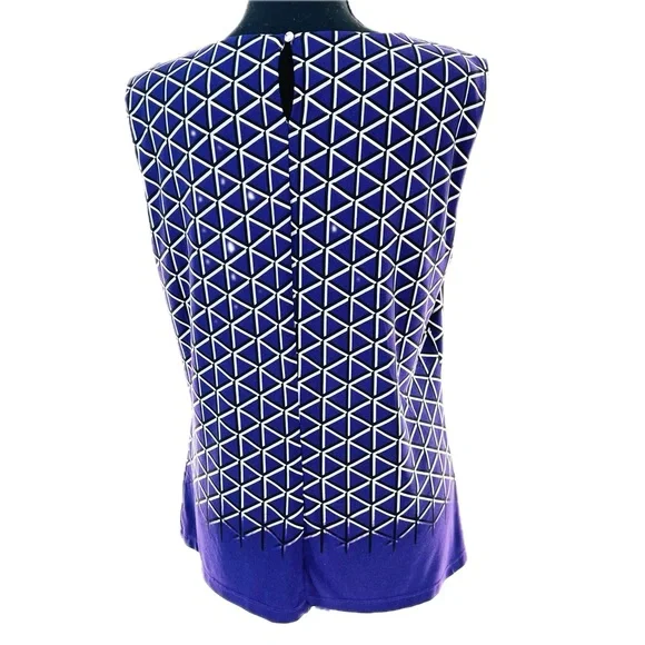 Calvin Klein Pleated Neck Diamond Pattern Sleeveless Blouse Purple Size Large - Picture 9 of 12